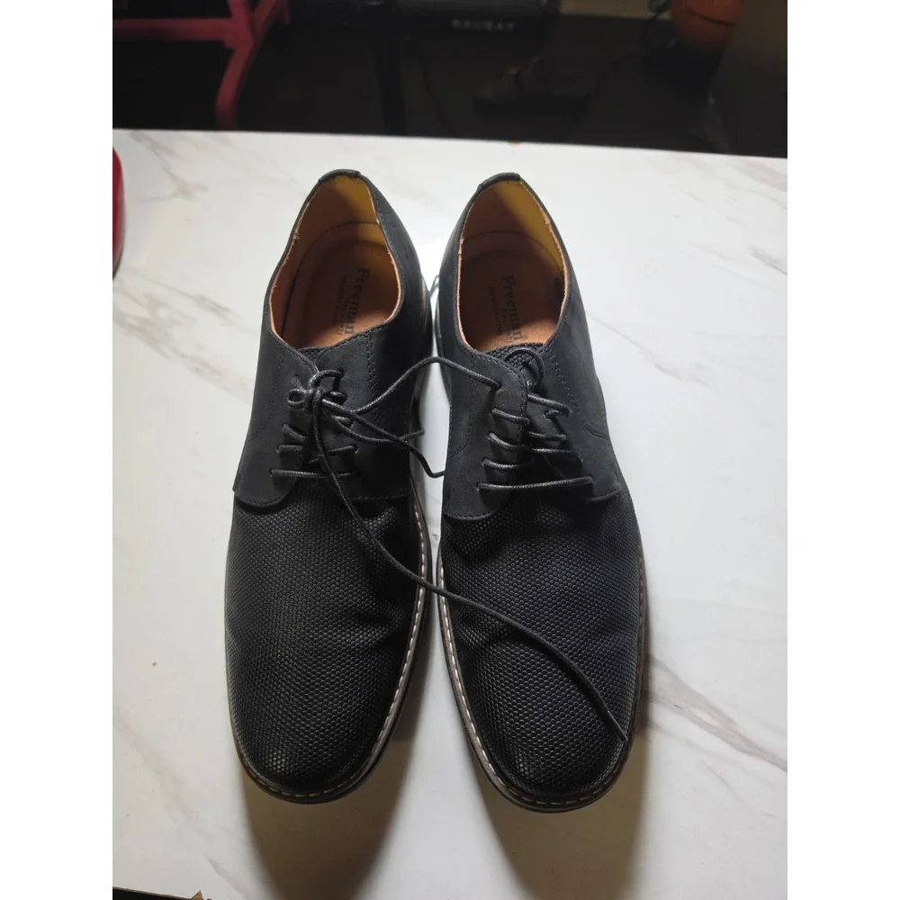Freeman Lucas Men's Navy Suede Perforated Plain Toe Derby Shoes